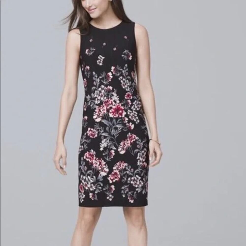White House Black Market Floral Reversible Travel Knit Sleeveless Sheath Dress S